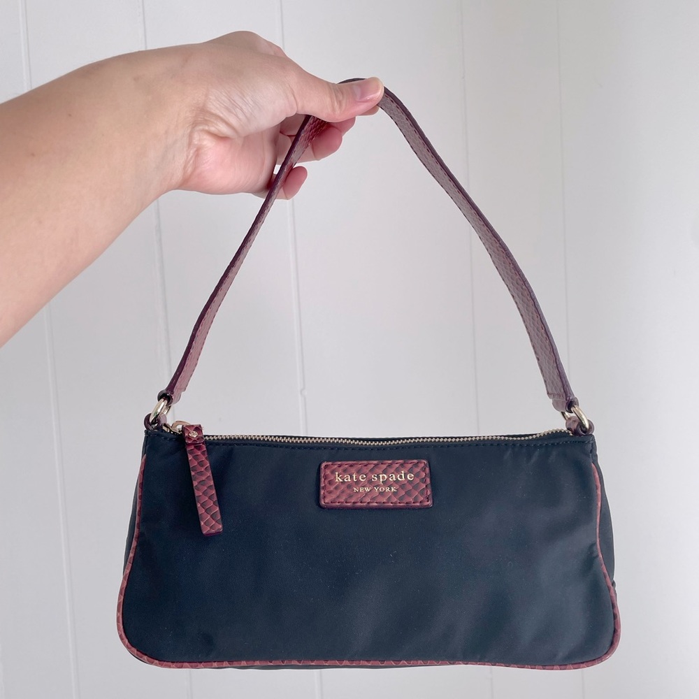 Kate Spade - Black Nylon Red python baguette